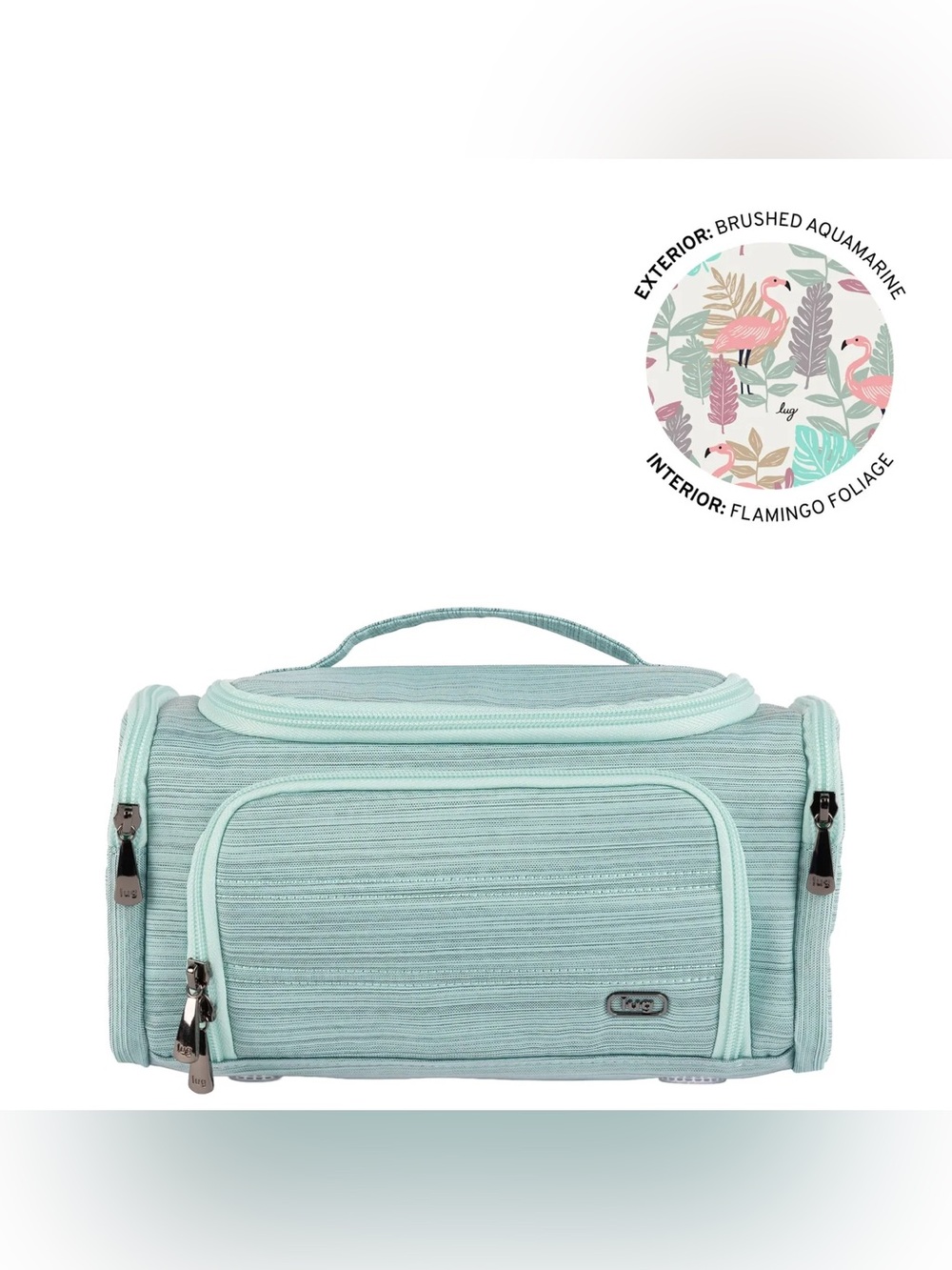 Lug Trolley Medium 2 Cosmetic Case – Brushed Aquamarine Blue Flamingo Foliage